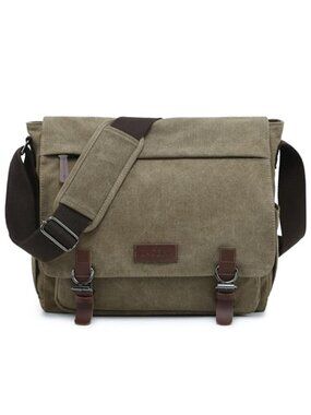 Vintage Canvas Messenger Bag Laptop 15 Inch Crossbody Shoulder Work Travel
